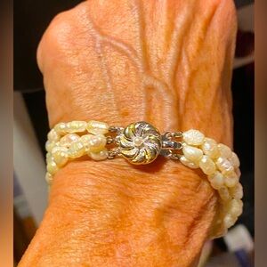 Pretty antique multi strand bracelet,fresh water pearls, gold plated silver